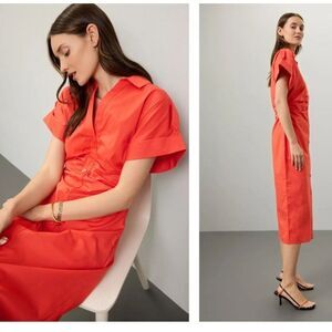 Saunders Red Ruched Shirt Dress